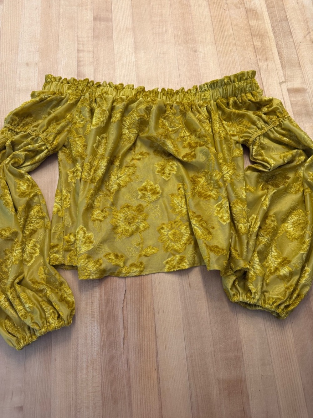 Off-Shoulder Velvet Burnout Floral Top in Olive Green